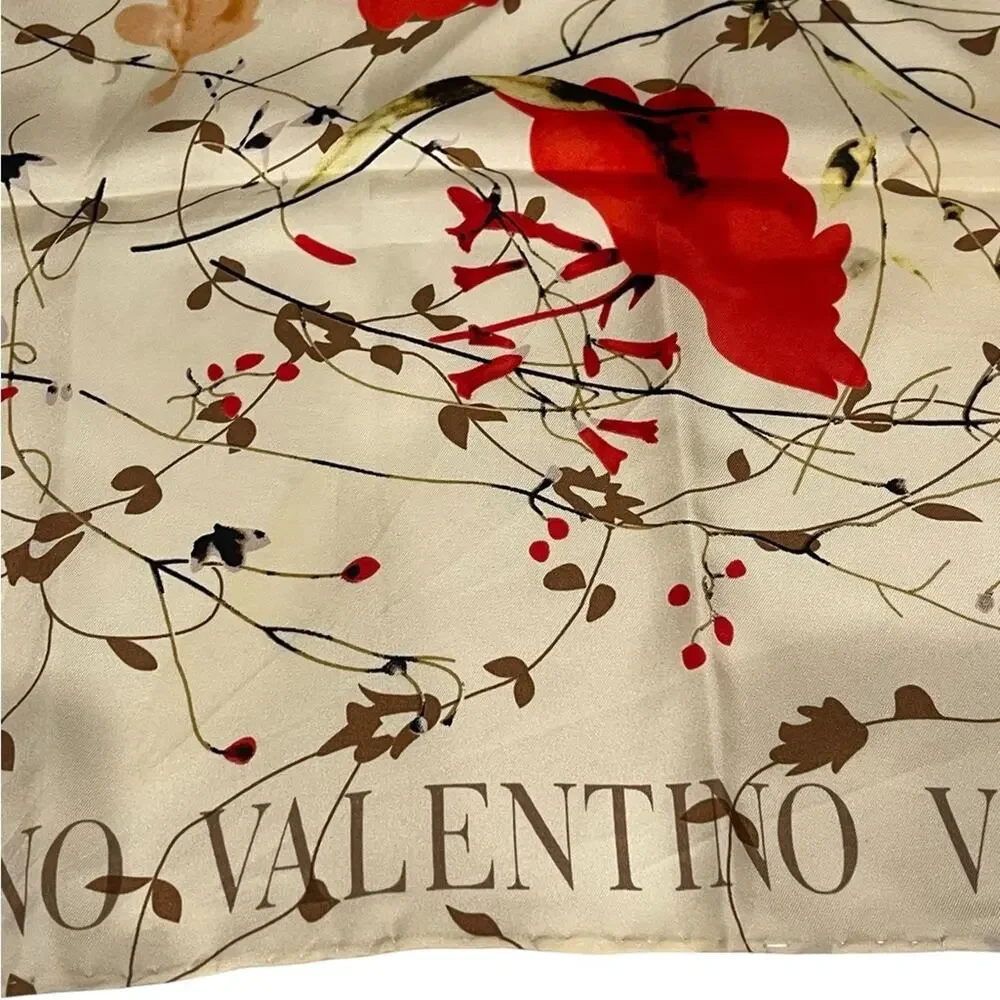Valentino Silk Scarf - Vibrant Red and Cream Floral